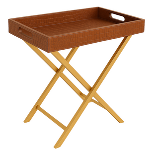 Pu Leather Foldable Tray with Metal Stand-Brown Croco