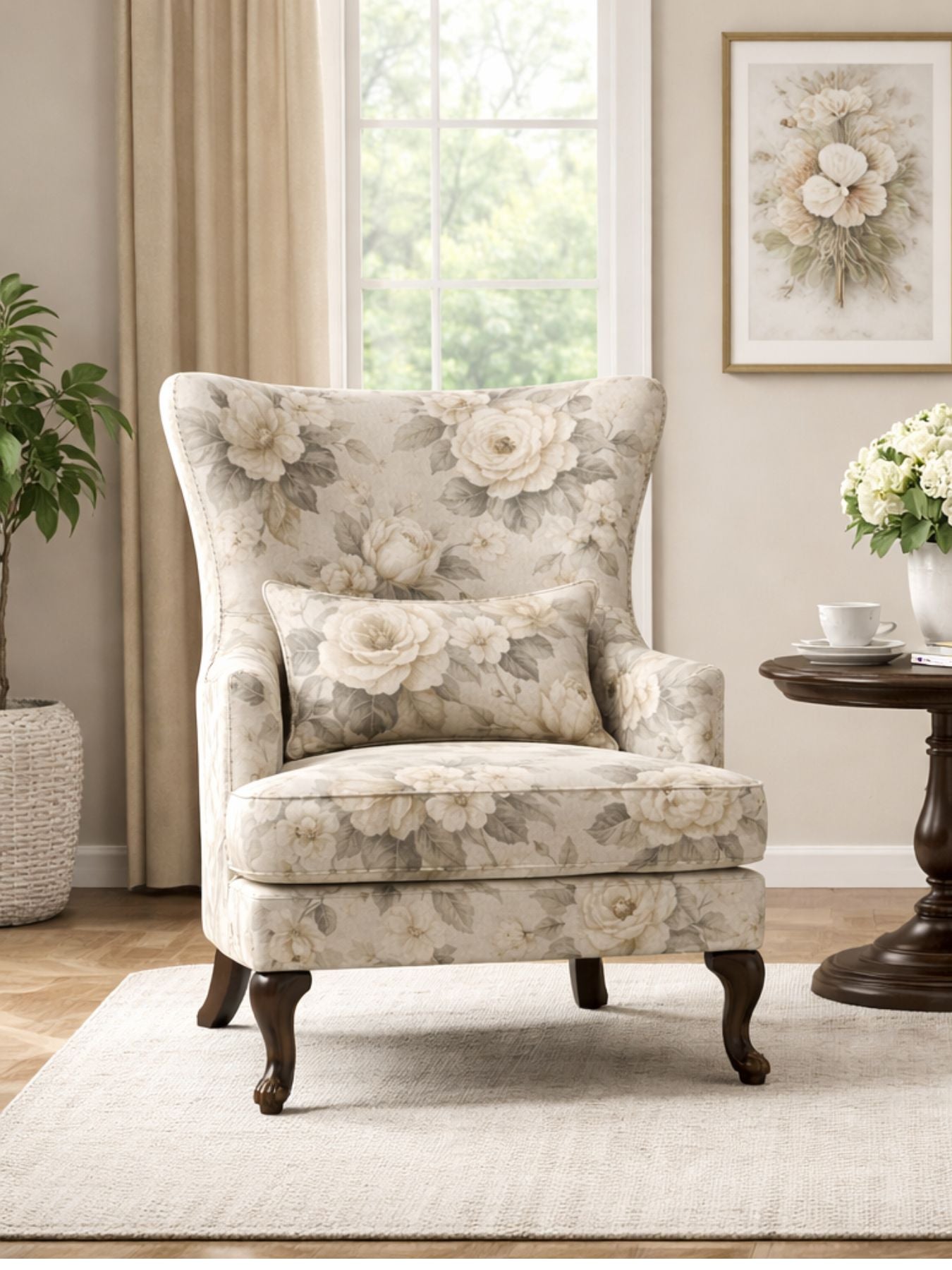 Maison Floral Wingback Accent Chair