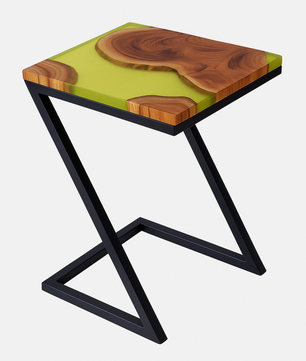 Teak Wood Epoxy End Table – Lemon Resin Finish