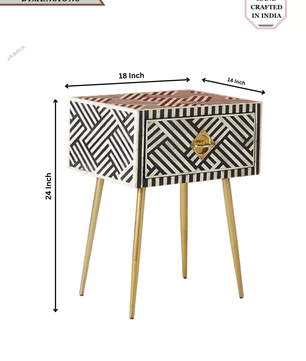Inlay Bedside Table with Gold Legs - Chevron