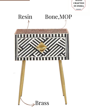 Inlay Bedside Table with Gold Legs - Chevron