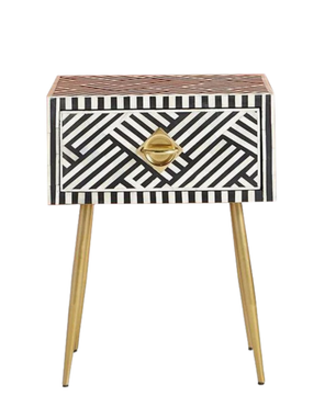 Inlay Bedside Table with Gold Legs - Chevron
