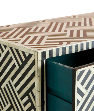 Inlay Bedside Table with Gold Legs - Chevron