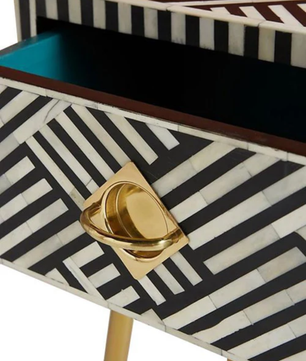 Inlay Bedside Table with Gold Legs - Chevron