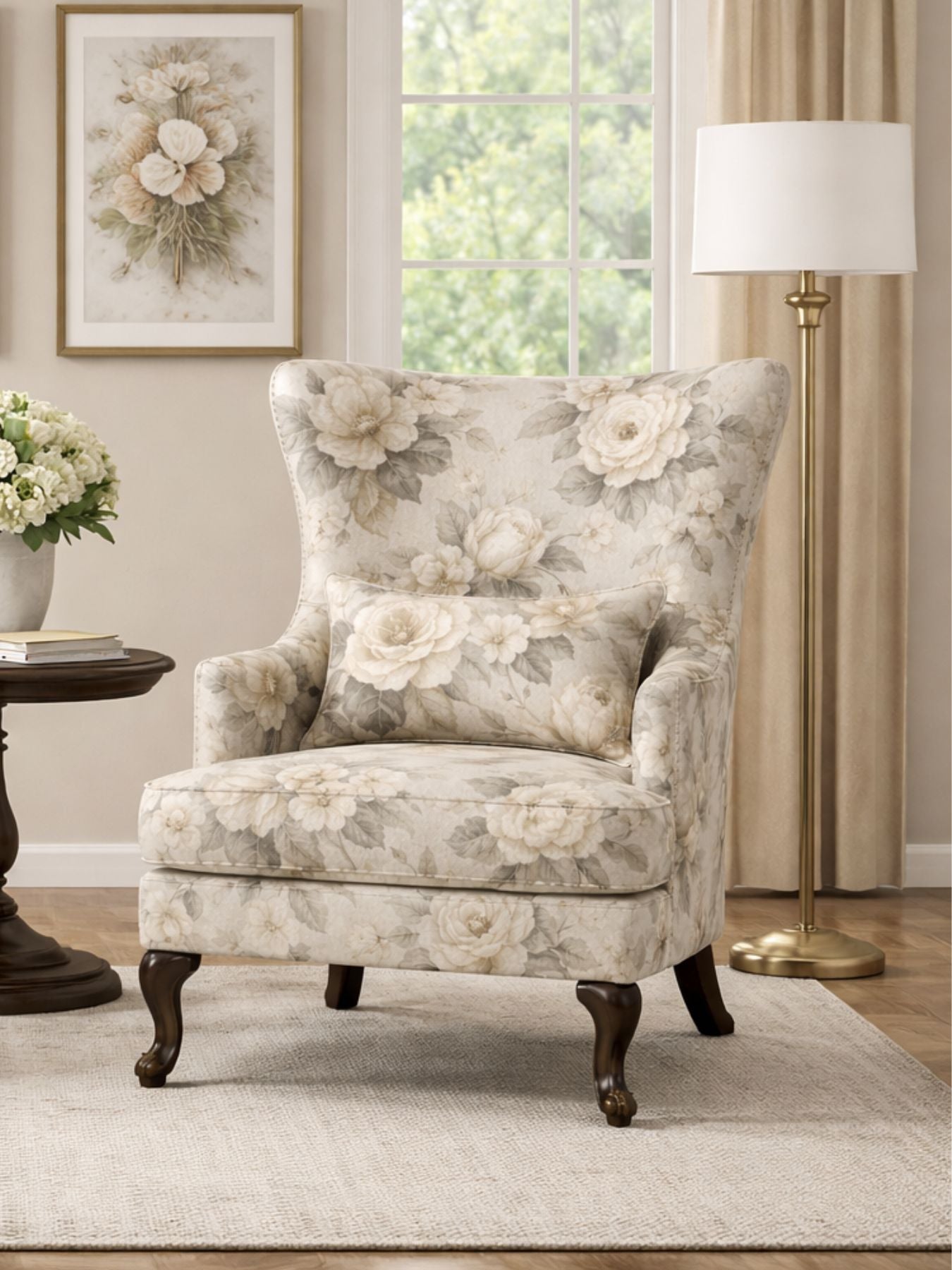 Maison Floral Wingback Accent Chair