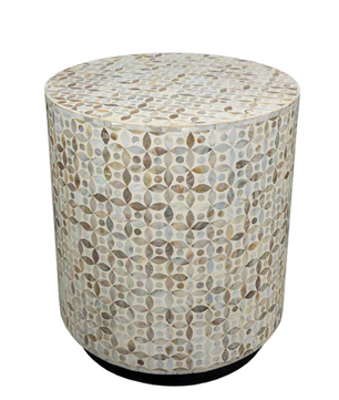 Mother of Pearl Inlay Drum Side Table- Nemo