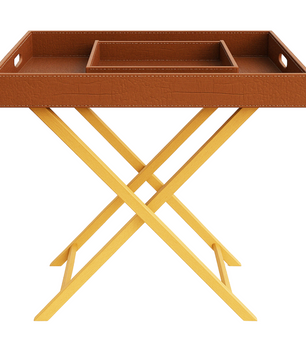 Pu Leather Foldable Tray with Metal Stand-Brown Croco