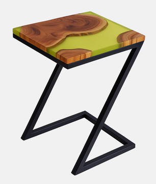 Teak Wood Epoxy End Table – Lemon Resin Finish