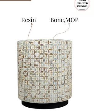 Mother of Pearl Inlay Drum Side Table- Nemo