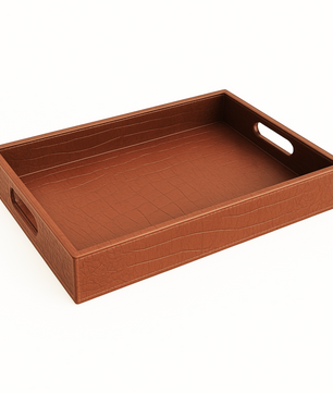 Pu Leather Foldable Tray with Metal Stand-Brown Croco