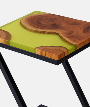 Teak Wood Epoxy End Table – Lemon Resin Finish