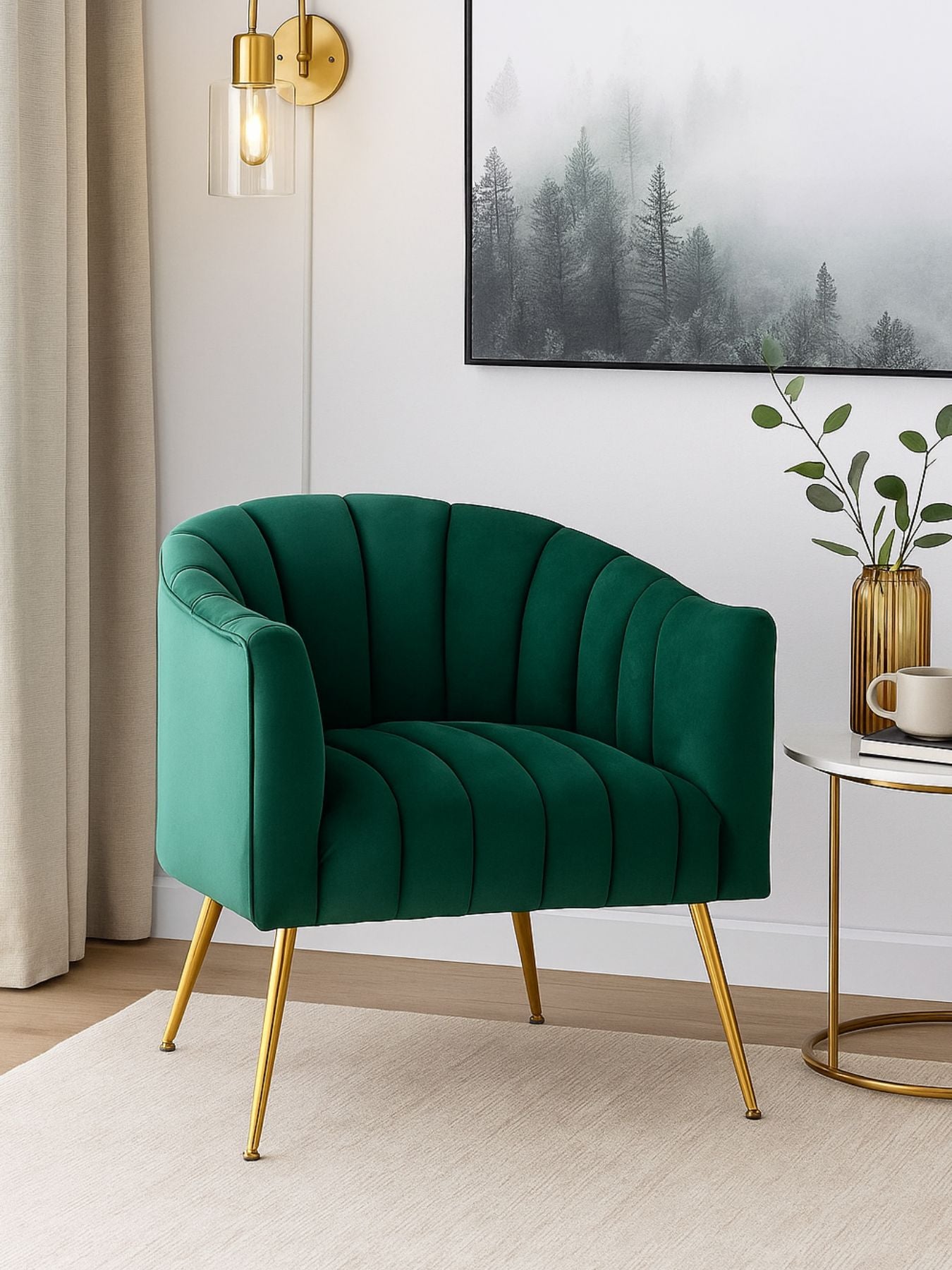 Modern Velvet Barrel Chair with Gold Metal Legs
