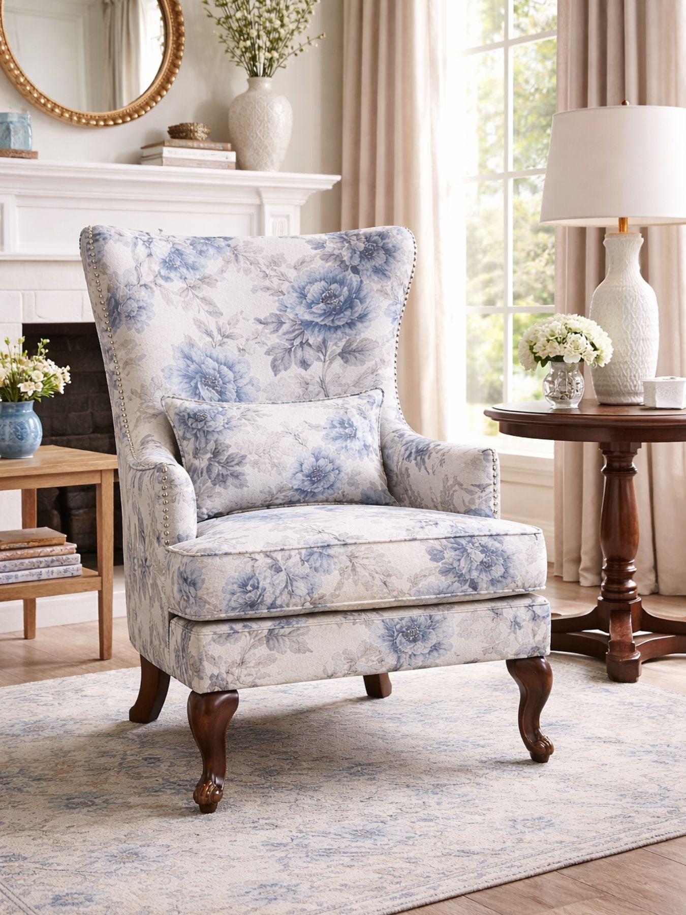 Floréva Wingback Accent Chair – Luxury Printed Fabric