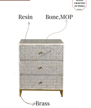 Inlay Bedside Table with Gold Legs -Targua