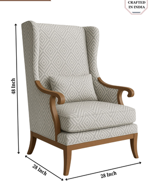 Premium Wingback Lounge Chair with Modern Geometric Velvet Fabric & Solid Wood Frame