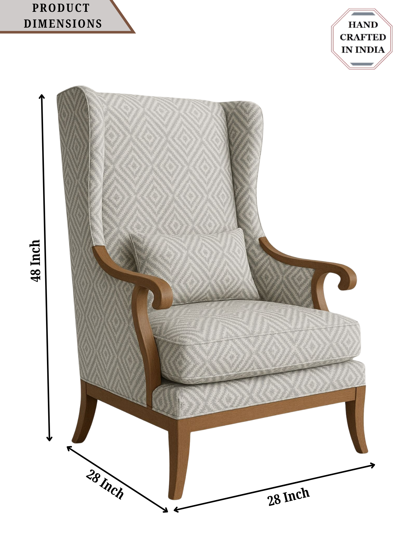 Premium Wingback Lounge Chair with Modern Geometric Velvet Fabric & Solid Wood Frame