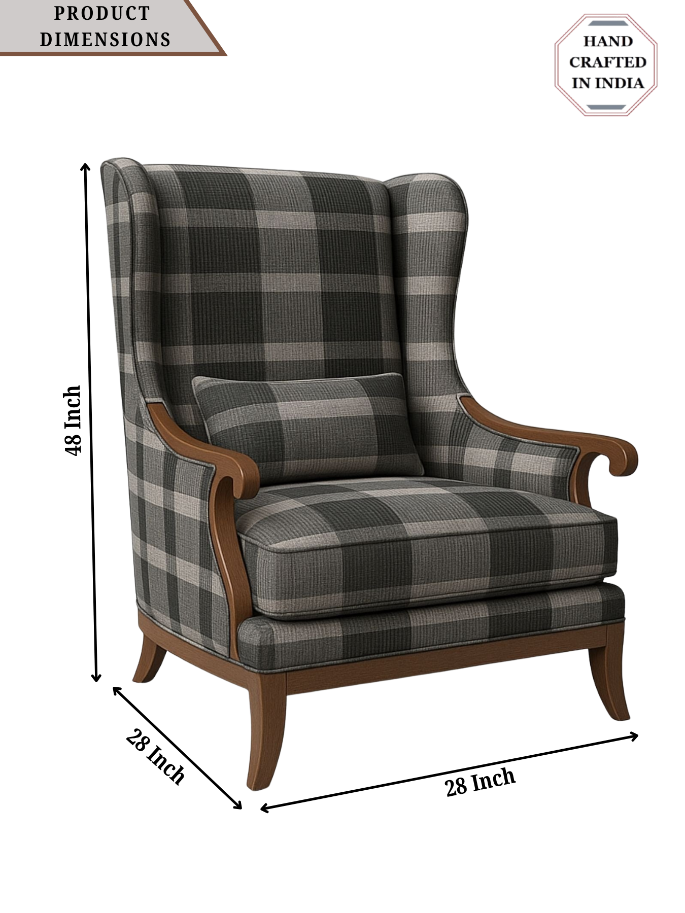 Elegant Wingback Accent Chair in Premium Velvet Fabric with Cushion