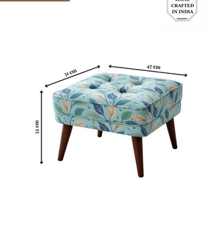 Floral Upholstered Ottoman Stool with Sagwan Wooden Legs