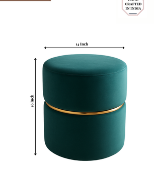 Elegant Velvet Pouf with Gold Accent