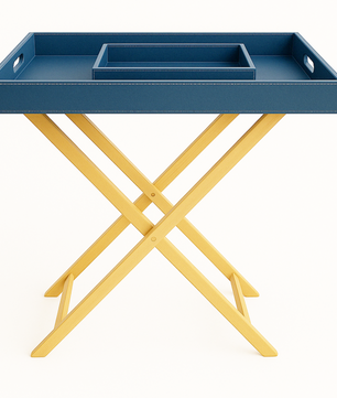 Pu Leather Foldable Tray with Metal Stand - Ink Blue