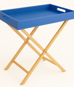 Pu Leather Foldable Tray with Metal Stand - Ink Blue