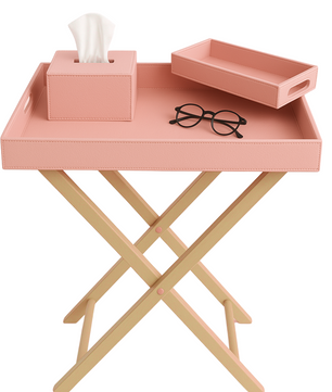Pu Leather Foldable Tray with Metal Stand - Pink