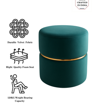 Elegant Velvet Pouf with Gold Accent