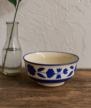 Hand-Painted Blue Floral Ceramic Bow