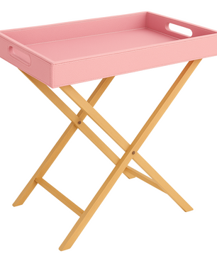 Pu Leather Foldable Tray with Metal Stand - Pink