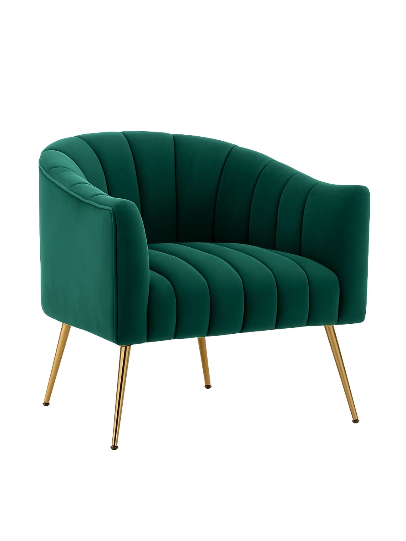 Modern Velvet Barrel Chair with Gold Metal Legs