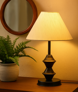 Wooden Table Lamp with Cotton Shade