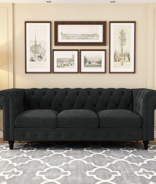 3 Seater Chesterfield Couch Furniture,Classic Velvet Upholstered Sofa with Deep Tufted Back and Scroll Arms