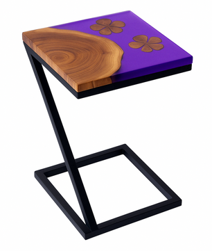 Teak Wood Epoxy End Table – Violet Resin Finish