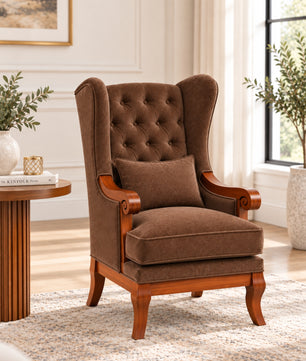 Elviora Teak Wood Wing Chair In Blue Colour