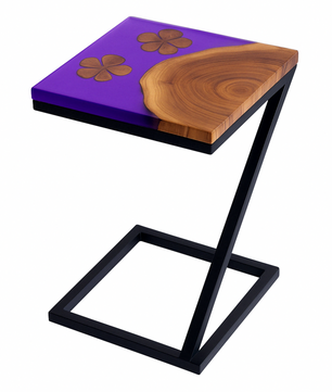 Teak Wood Epoxy End Table – Violet Resin Finish
