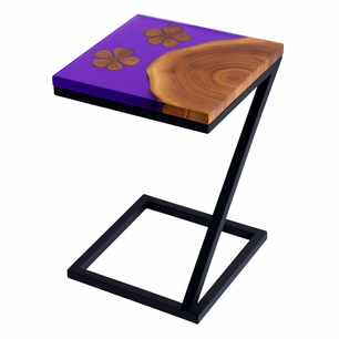Teak Wood Epoxy End Table – Violet Resin Finish