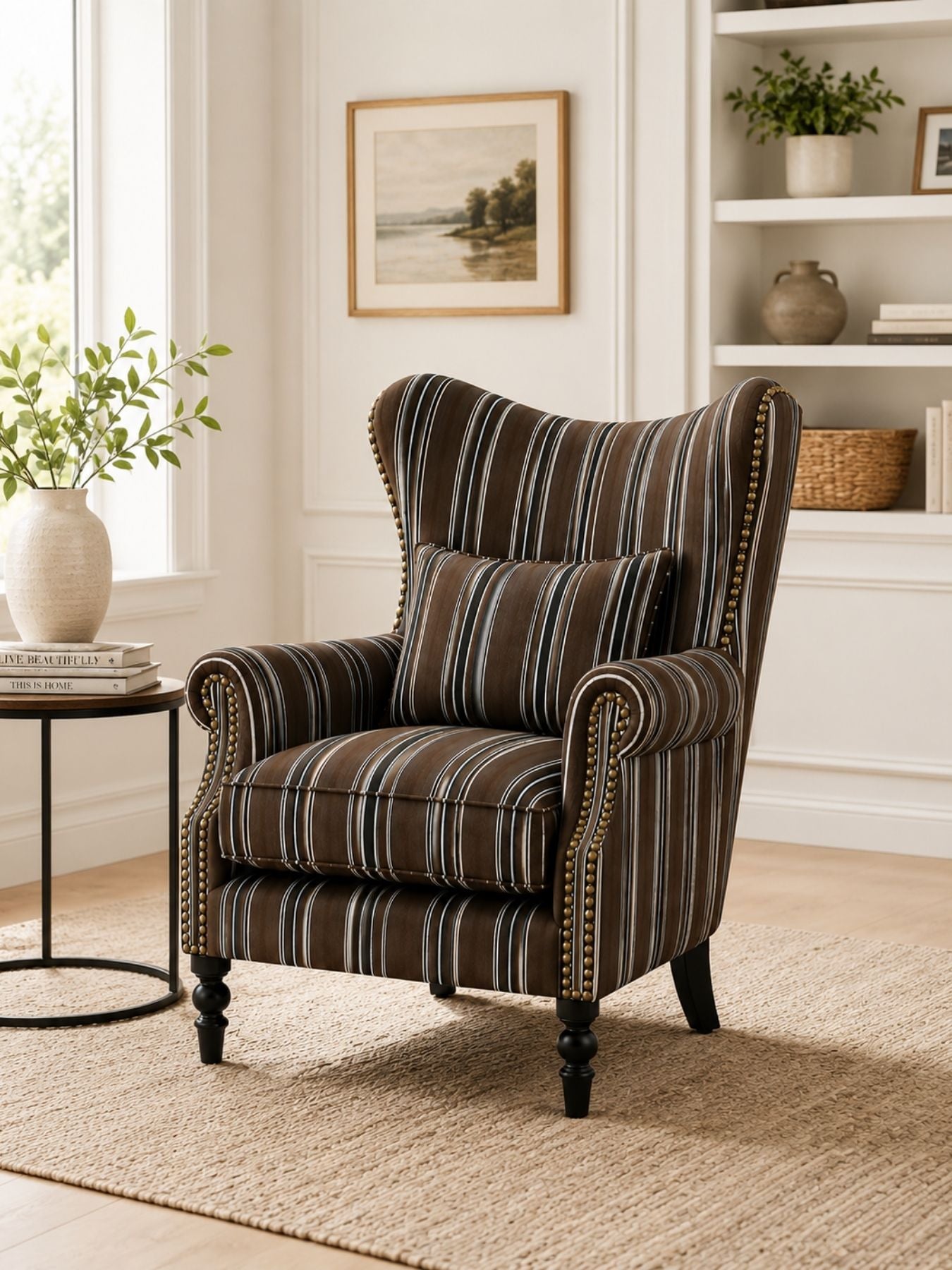 Evaniah Stripe Wing Chair