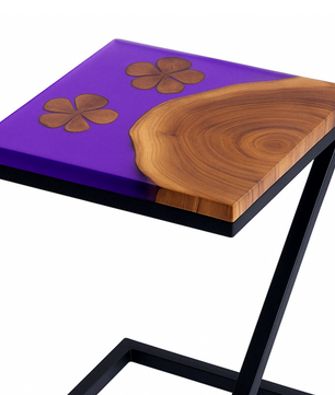 Teak Wood Epoxy End Table – Violet Resin Finish