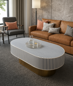 Inlay Jordan Oval Shape Coffee Table - Waterfall