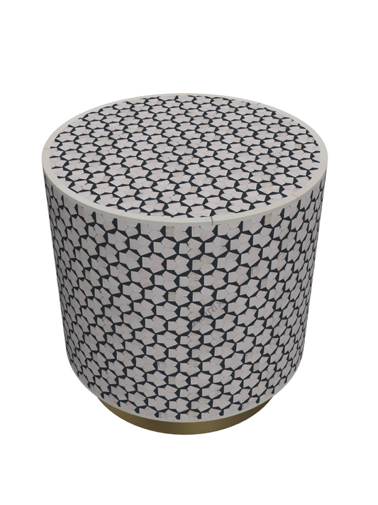Inlay Drum Side Table with Base - Targua