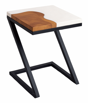 Teak Wood Epoxy End Table – White Resin Finish