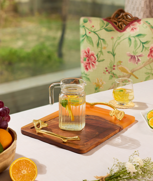 Wooden Tray with Handles – Acacia Wood, Translucent Orange Resin Finish