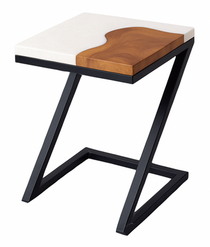 Teak Wood Epoxy End Table – White Resin Finish