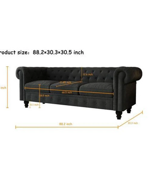 3 Seater Chesterfield Couch Furniture,Classic Velvet Upholstered Sofa with Deep Tufted Back and Scroll Arms