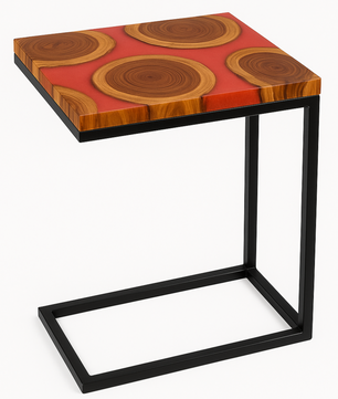 Teak Wood Epoxy End Table – Red Resin Finish