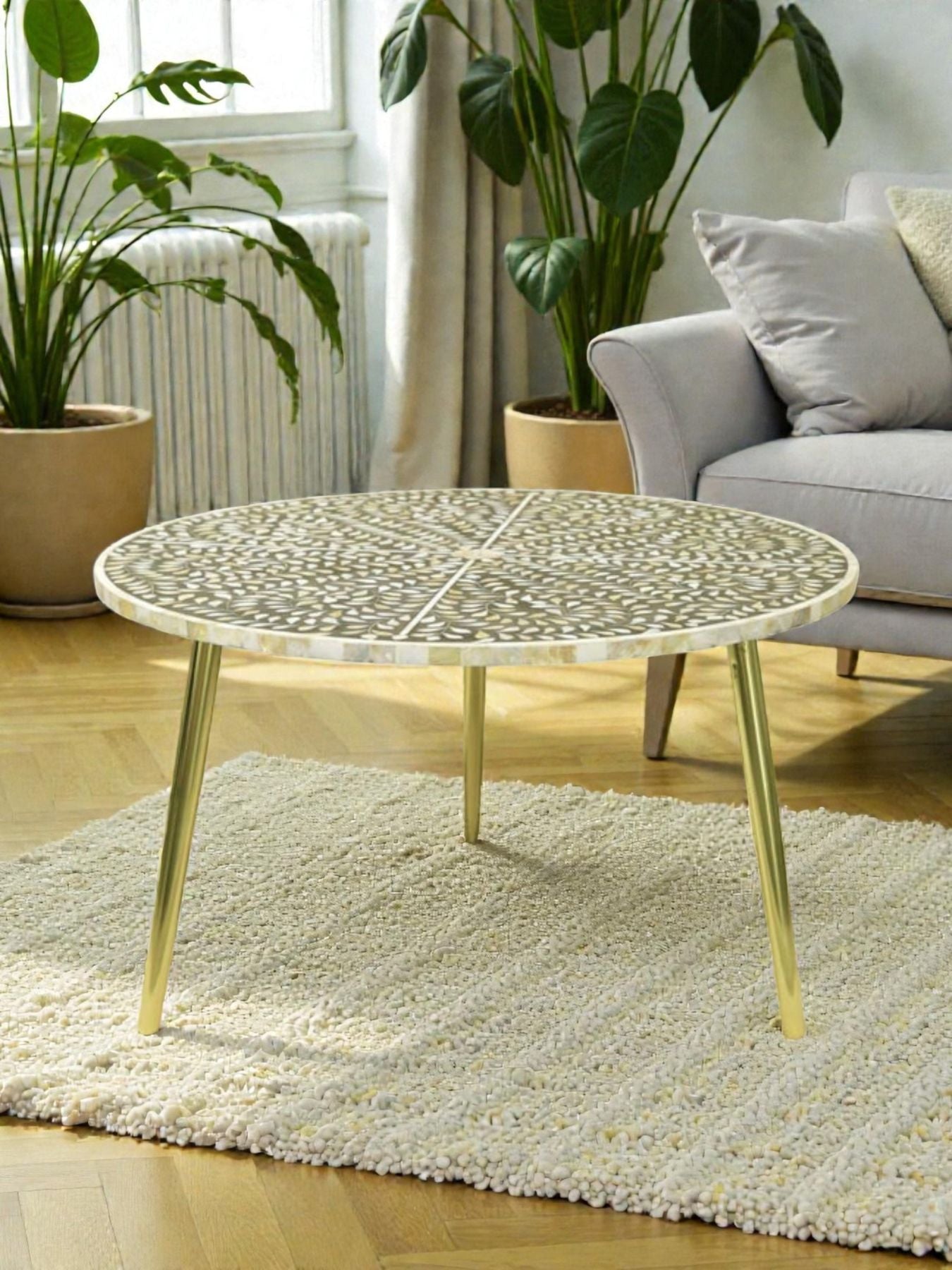 Trinity Mother of Pearl Inlay Round Coffee Table