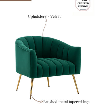 Modern Velvet Barrel Chair with Gold Metal Legs