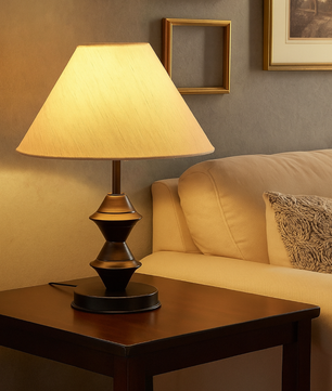 Wooden Table Lamp with Cotton Shade