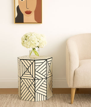 Resin Inlay Geometric Monochrome Side Table