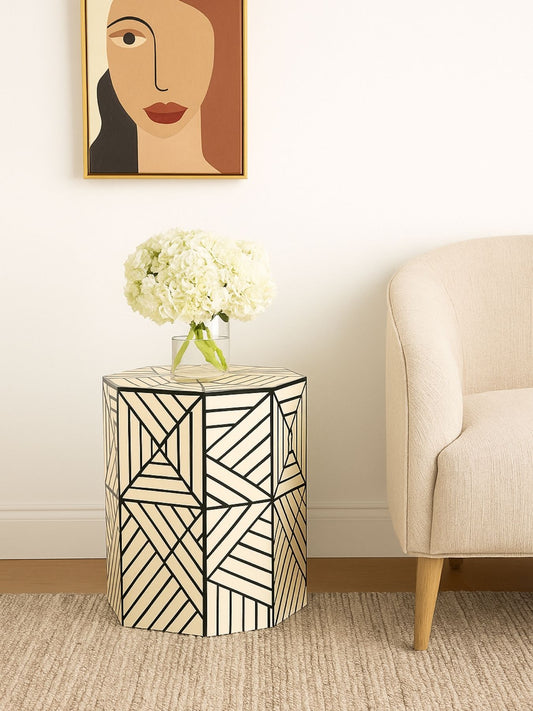 Resin Inlay Geometric Monochrome Side Table